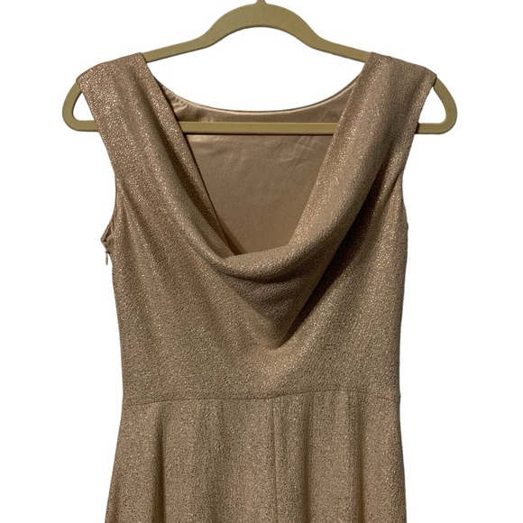 Tahari Gold Fleck Rhinestone Trim Sleeveless Gown Evening Dress - Picture 4 of 6